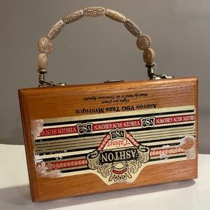 Handmade Wooden Cigar Box Purse Vintage Ashton VSG Beaded Handle Clutch